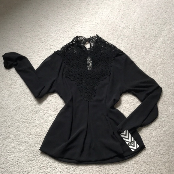 Vintage Sheer Fashion Long Sleeve Black Blouse - Picture 1 of 6